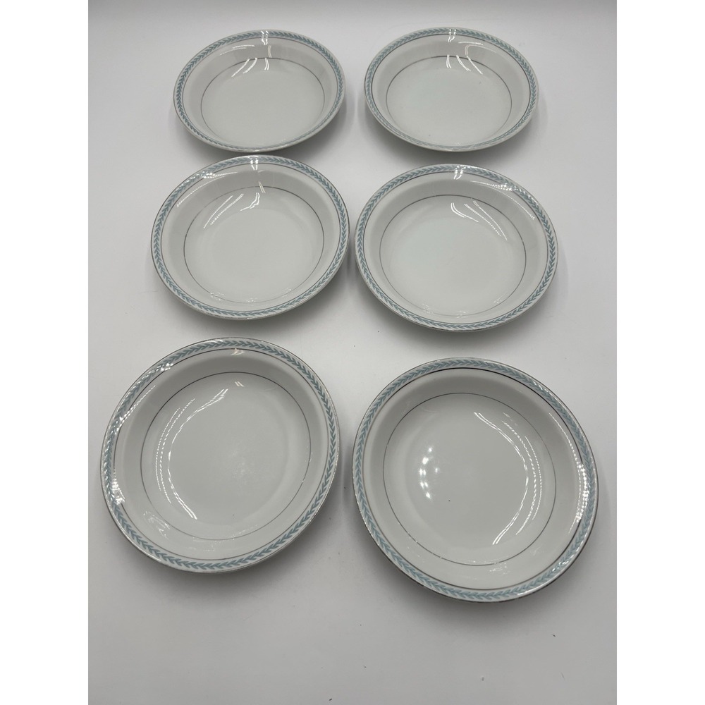 Blue Laurel Meito Japan 3547 Rim Soup Bowls Set of 6 8.25" Blue Gray Trim